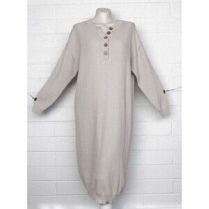NWT Lillusory S M 6 8 10 Cream Gray Waffle Knit Stretch Oversized Long Dress